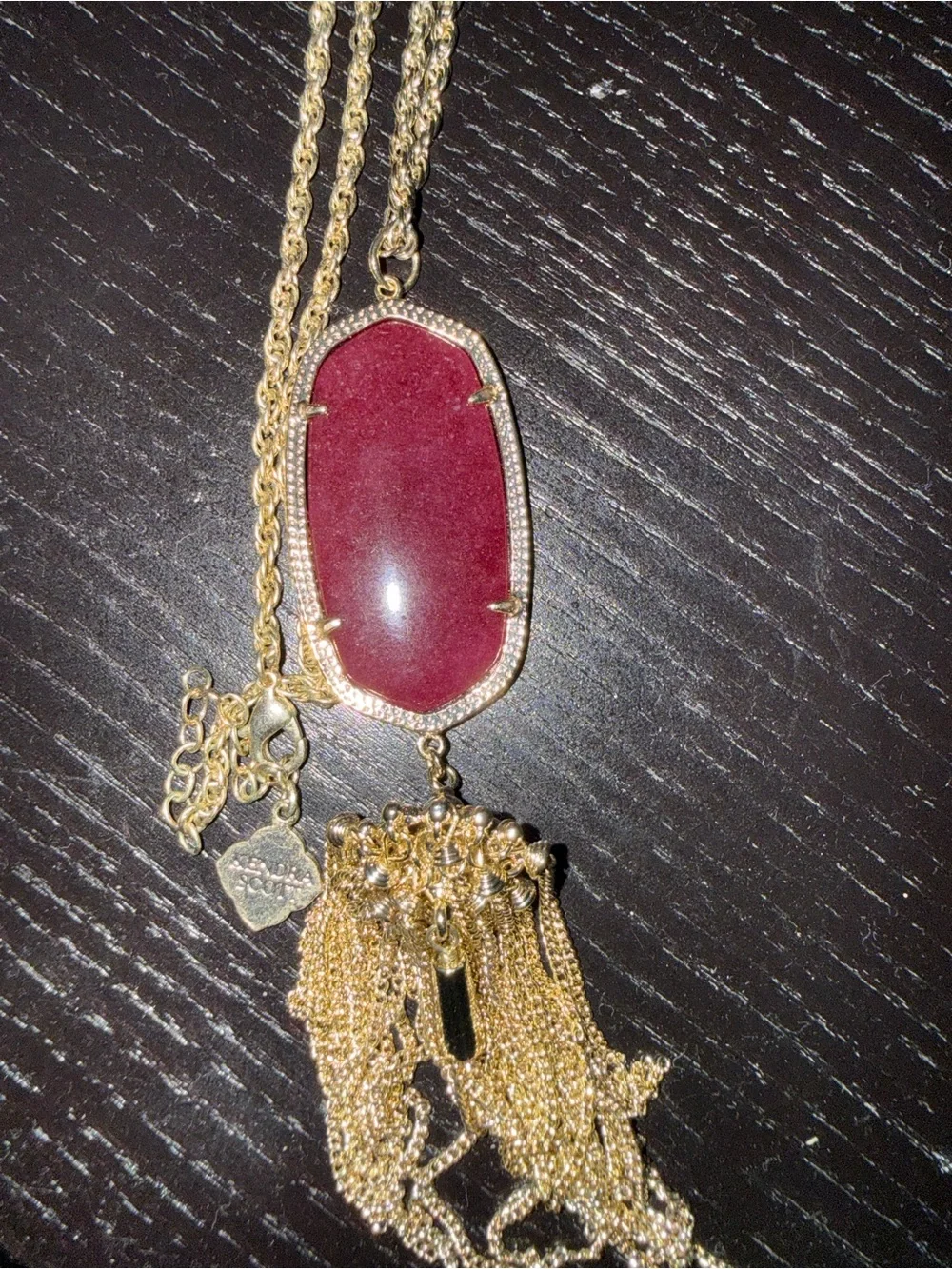 Kendra Scott Gold Tassel Necklace with Burgundy Pendant